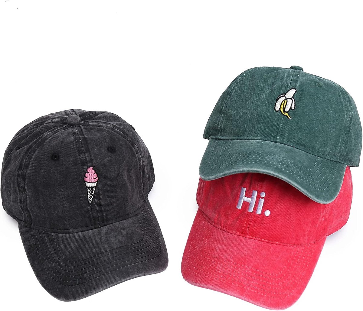 By Nami 3er Baseball Cap Set - Verstelbare Snapback Heren Dames Katoen Zwart Rood Groen