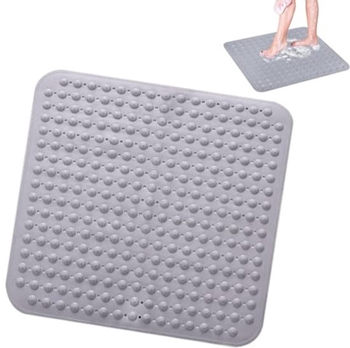 Vierkante machinewasbare douchemat 48 x 48 cm met antislip en afvoergat - Ideaal voor douche, sauna of bad