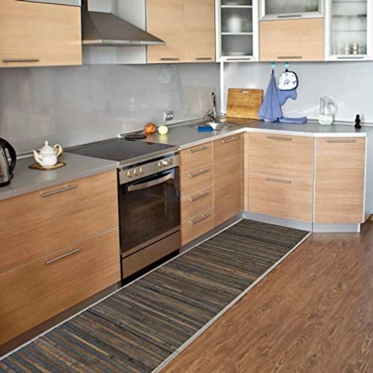 Bamboetapijt voor Keuken en Badkamer - Grijs - 50 x 140 cm