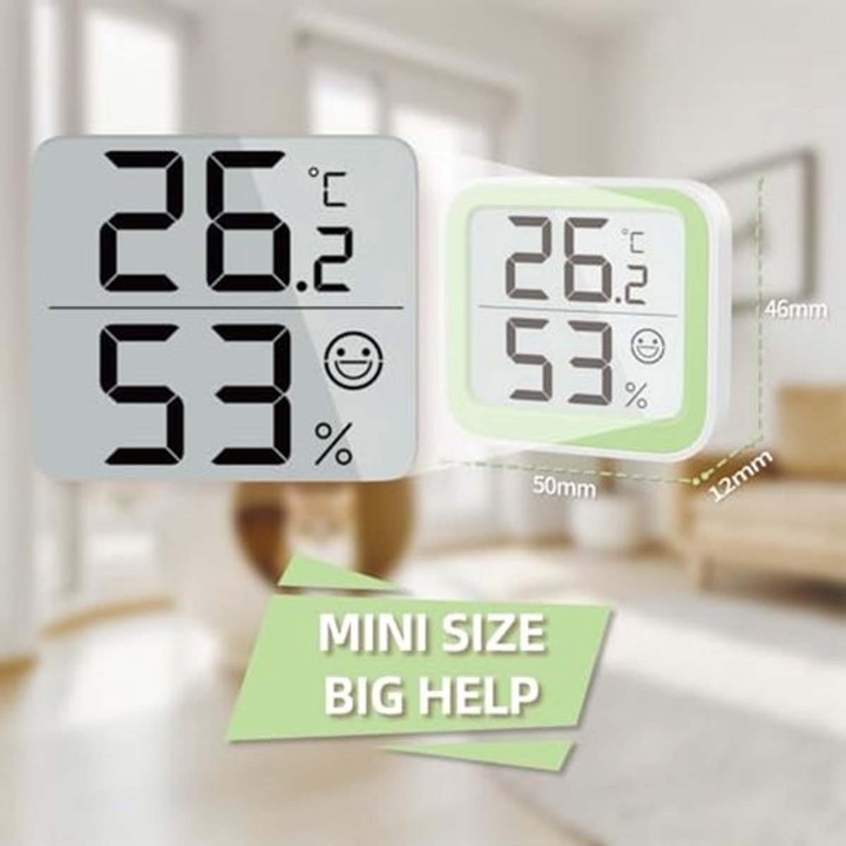 Mini Hygrometer en Temperatuursensor voor Binnen - Vochtigheid Meter met Comfortdisplay voor Babykamer