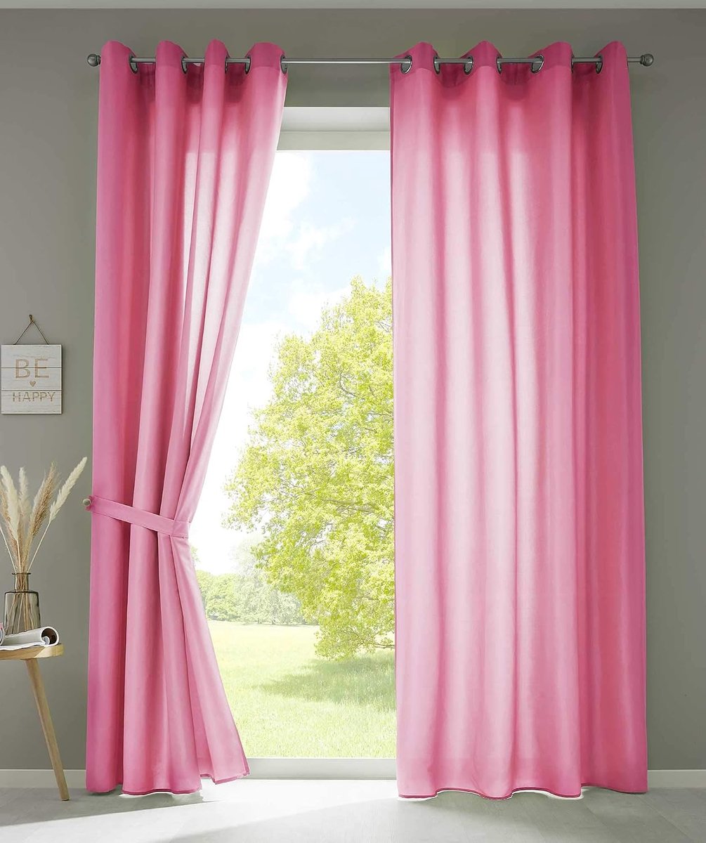 Set van 2 gordijnen sjaal oogjes »Berlin« HxB 225x140 cm roze ondoorzichtig microsatijn lichtdoorlatend Uni mat, 20405N2