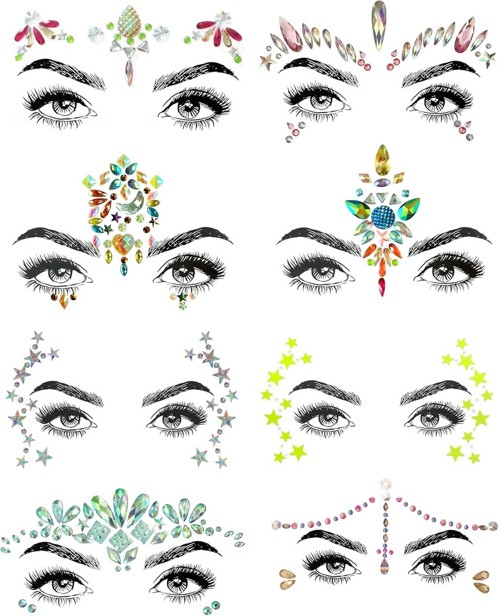 Tijdelijke tatoeages voor gezicht, lichaam, ogen, sieraden, glitter, gemaakt van edelstenen, strass, kristallen voor rave, carnaval, maskerade, muziek, verjaardagsfeest, festival