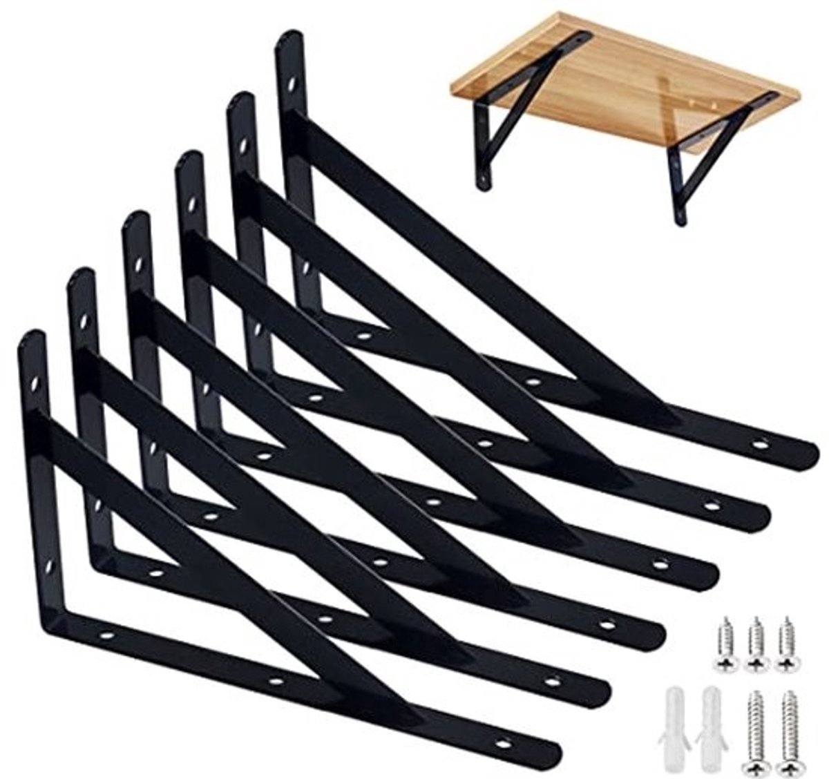 Plankhouders - Wandsteunen - Opbergen - Zware belasting - 200 x 120 mm 6 stuks - Zwart