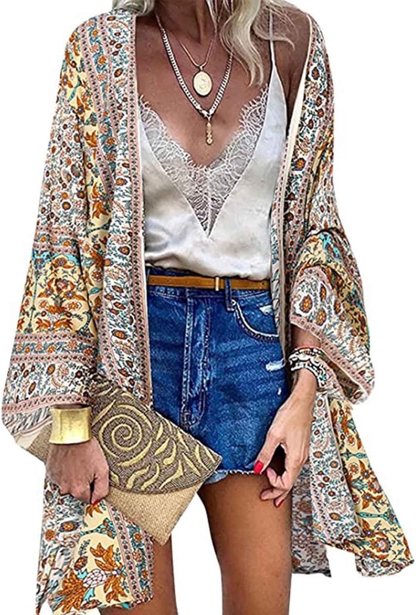 Gebreide strandjurk – Polyester en Spandex Dames casual cover-up met bloemenprint Beige