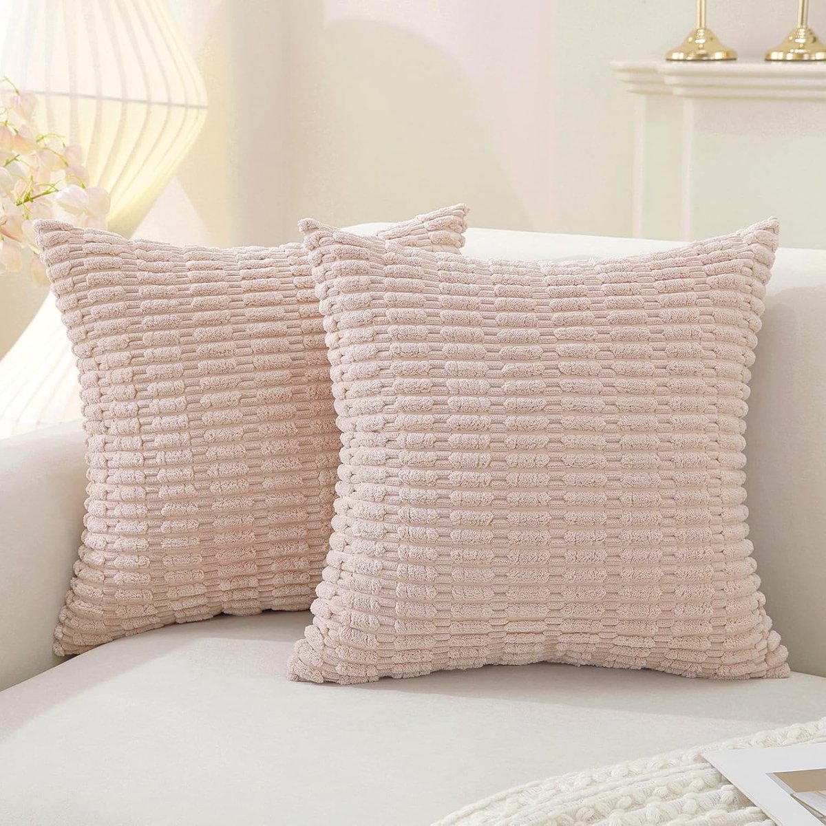 Set van 2 Fluweel Kussenslopen 45x45cm, Zachte Decoratieve Kussenhoezen Effen Kleur voor Bank en Slaapkamer, Roze