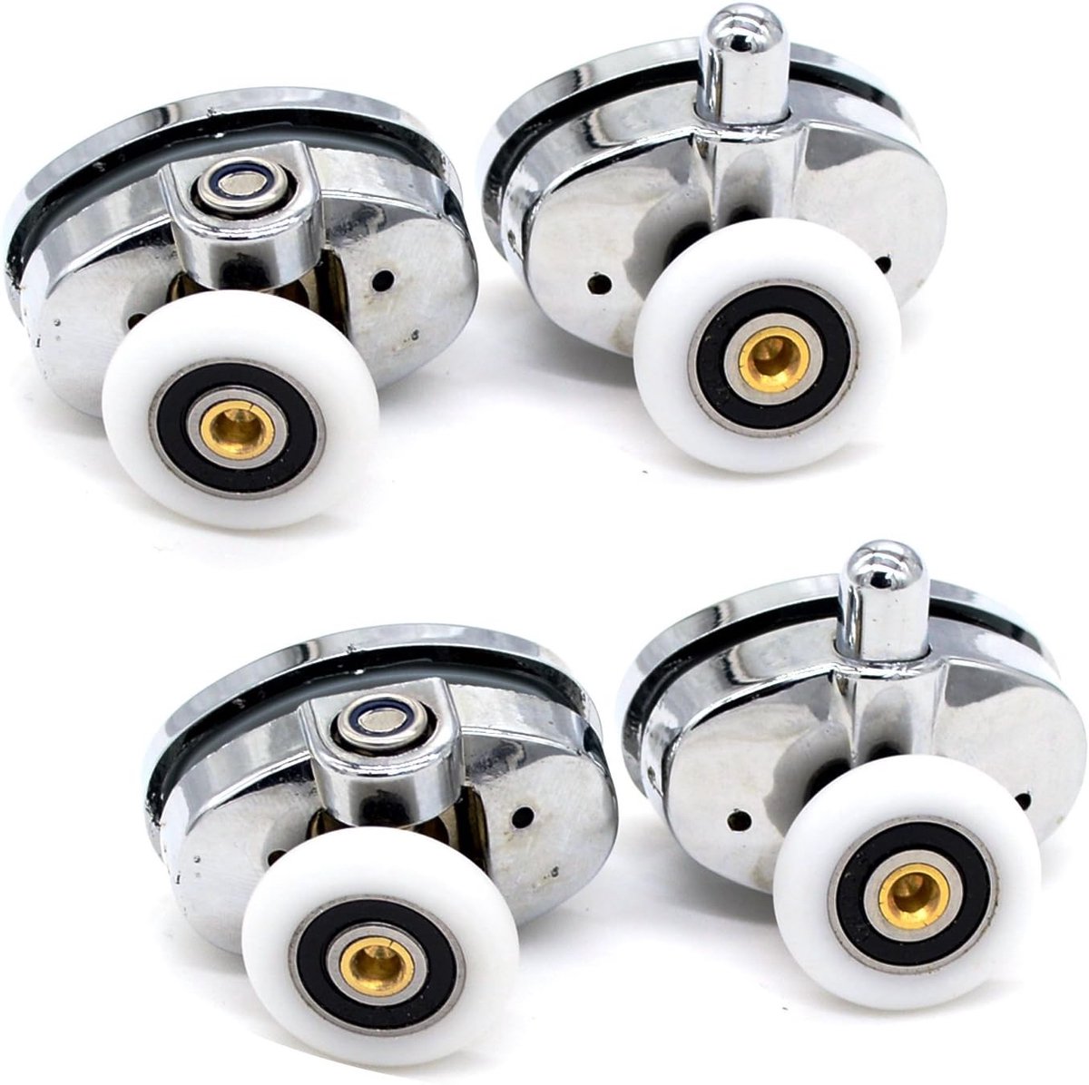 Douchecabine wieltjes - Wit - 25 mm - Kunststof en Zinklegering - Set van 4 voor Douchedeuren