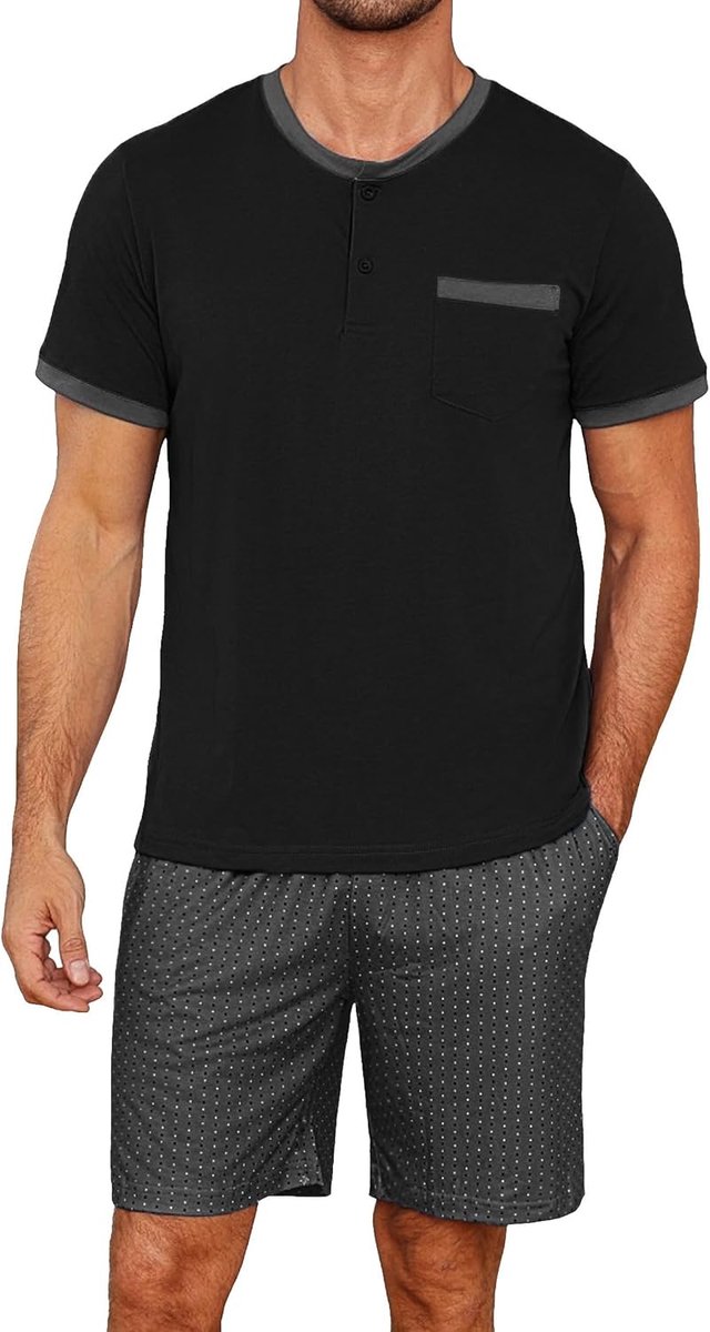 Pyjama heren korte pyjama heren zomer ronde hals pyjama voor heren knoop pyjama jongens nachtkleding mannen korte mouwen stippenpatroon