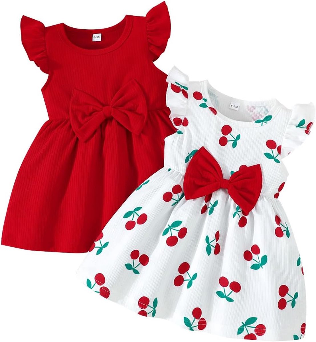 Meisjesjurk met vlinderpatroon, strik, ruches, mouwloos, schattige gestippelde jurk voor meisjes, zomerkleding