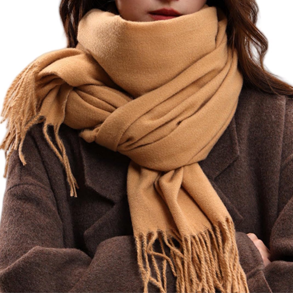 Sjaals met franjes voor dames en heren, elegant, warm en zacht, groot, 180 x 70 cm