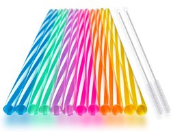 Siliconen drinkrietjes, 12 stuks siliconen rietjes met 2 reinigingsborstels, voor 30 oz en 20 oz Tumblers, Rtic, Yeti, Ozark, (tweekleurige streep, 10 inch)