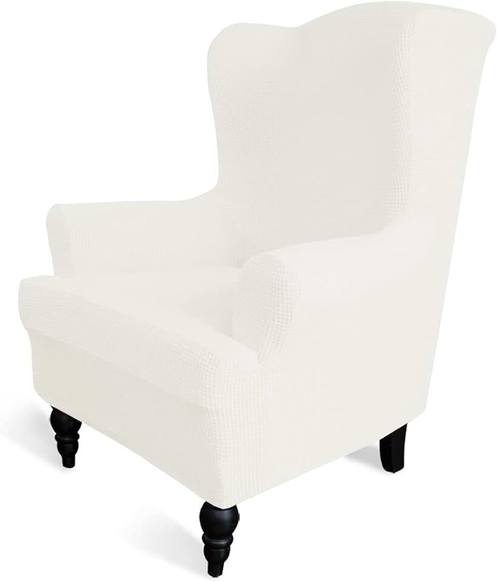 Easy-Going Easy-Going Stretch vleugelstoel sofahoes, 1-delige bankhoes, meubelbeschermer, zachte met elastische onderkant, elastaan, jacquard, kleine ruitjes (vleugelstoel, crème)
