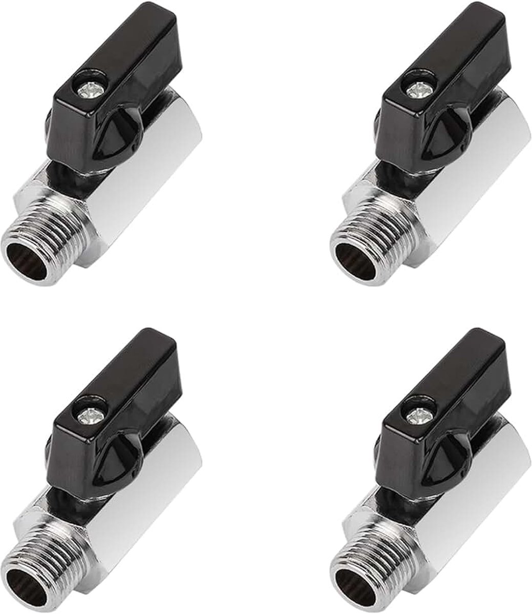 4 stuks mini-kogelkraan 3/8" AG x 3/8" IG, buitendraad x binnendraad - koolstofstaal - handvat - ballonkraanschakelaar - messing vernikkeld