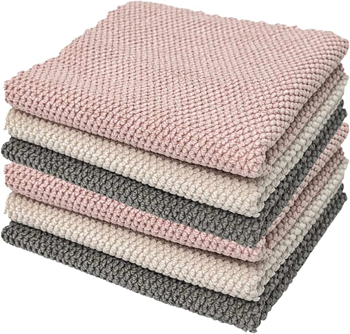 Keukenreinigingsdoeken met maïsstructuur en ophanglussen, 30 x 40 cm, beige, grijs, roze, 6 stuks dik, absorberende microvezeldoeken voor de keuken