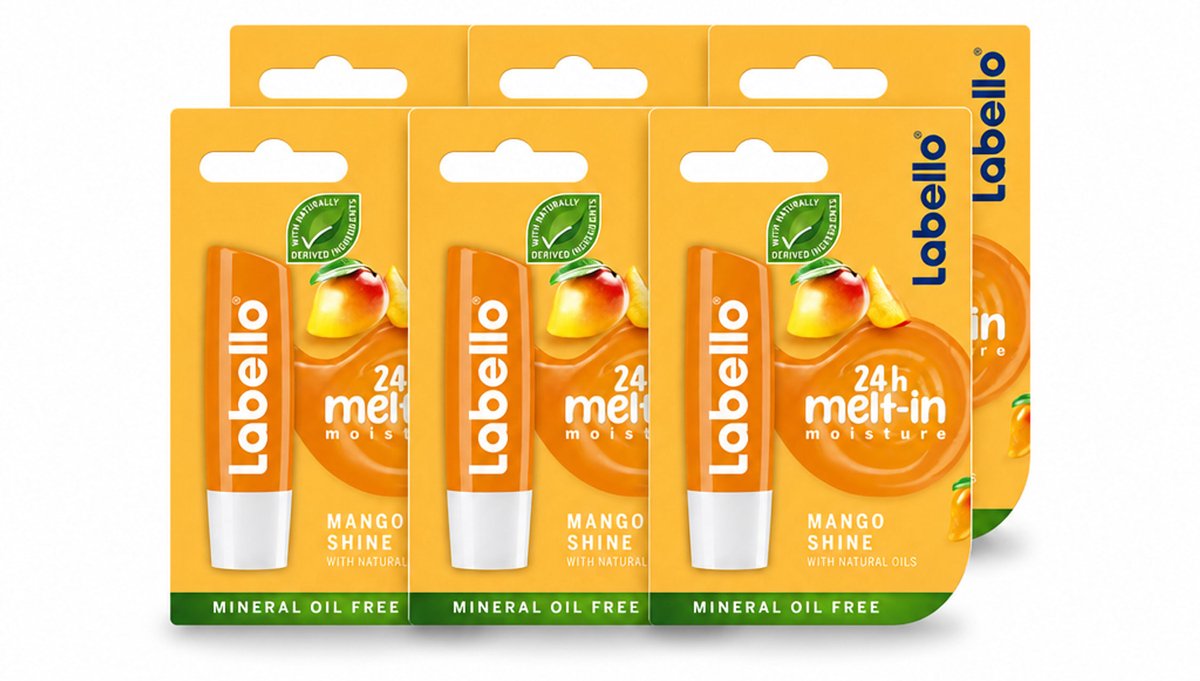 6 x Labello – Lippenbalsem -- Mango Shine – 4,8 g - Voordeelverpakking - 6 stuks