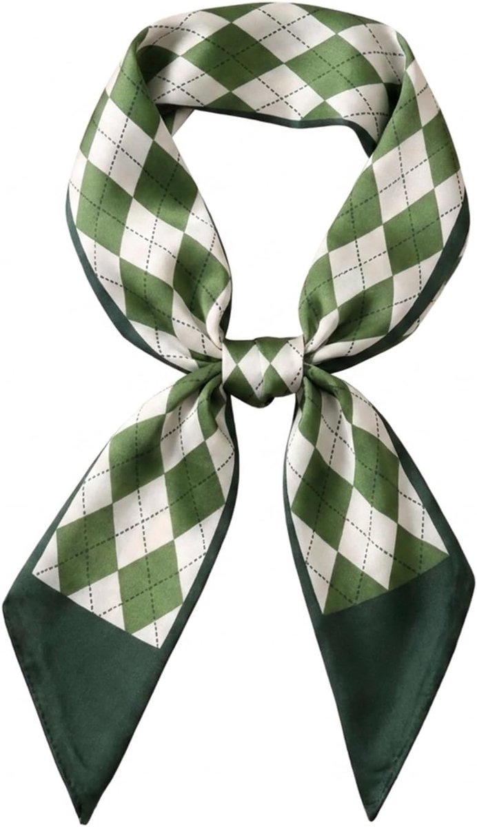 Haarshawl voor Dames, Zijdeachtige Lange Sjaal voor Haar, Hals of Handvat, Groen Ruitpatroon 140 x 13 cm