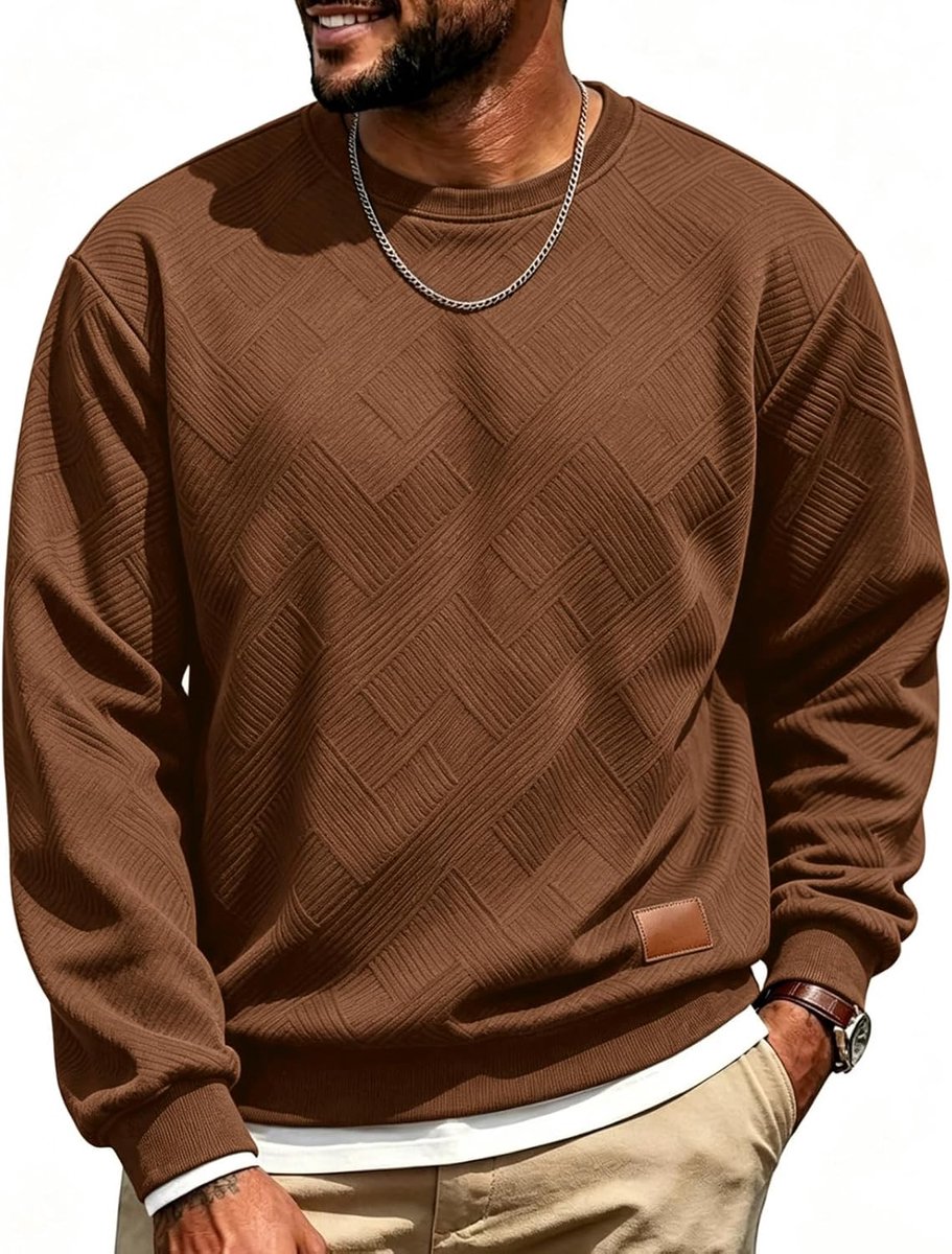 Herensweatshirt met ronde hals en lange mouwen met structuurpatroon