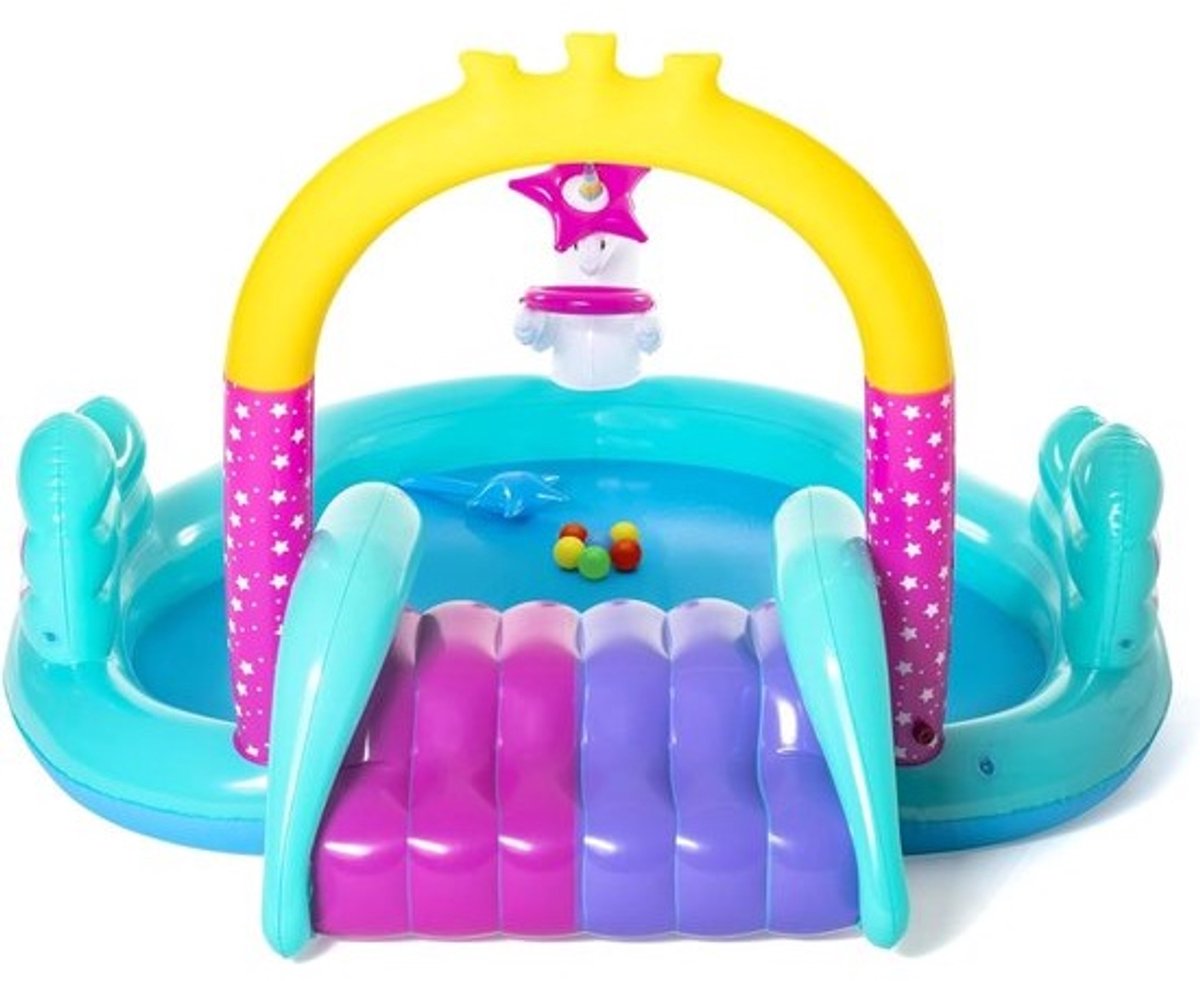 Kinderzwembad met Glijbaan - Waterspeelcentrum Magische Eenhoorn 274 x 198 x 137 cm - Bestway - Opblaasbaar Zwembad