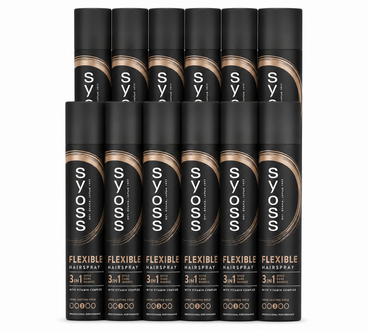 12 x Syoss - Hold & Flex - Haarspray - Flexibele Fixatie - 300 ml - Voordeelverpakking - 12 stuks