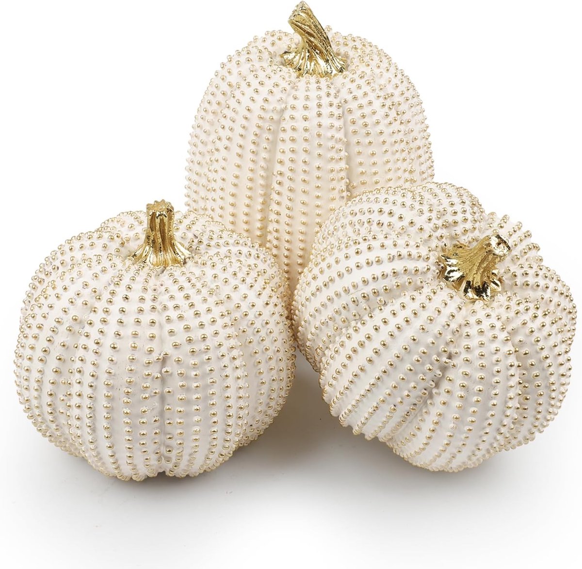 3 STKS Hars Pompoen Standbeelden Herfst Pompoen Decor Wit en Goud Glitter Pompoenen voor Tafel Middenstuk voor Boerderij Herfst Gift Keuken Mantel