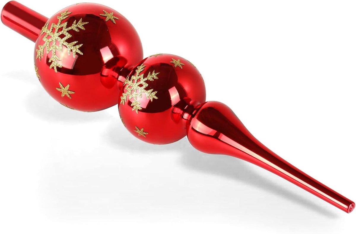 Topper Rood, Kerstboompiek Glas, 31cm Grote Kerstboomtopper Decoratie, Glanzende Kerstboompieken
