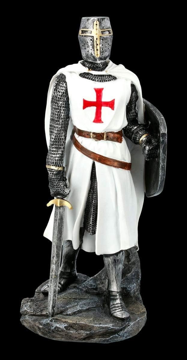 Tempelridder figuur met schild en zwaard, tempeliers, decoratief artikel, beeldje, sculptuur, middeleeuwse figuur, H 30 cm