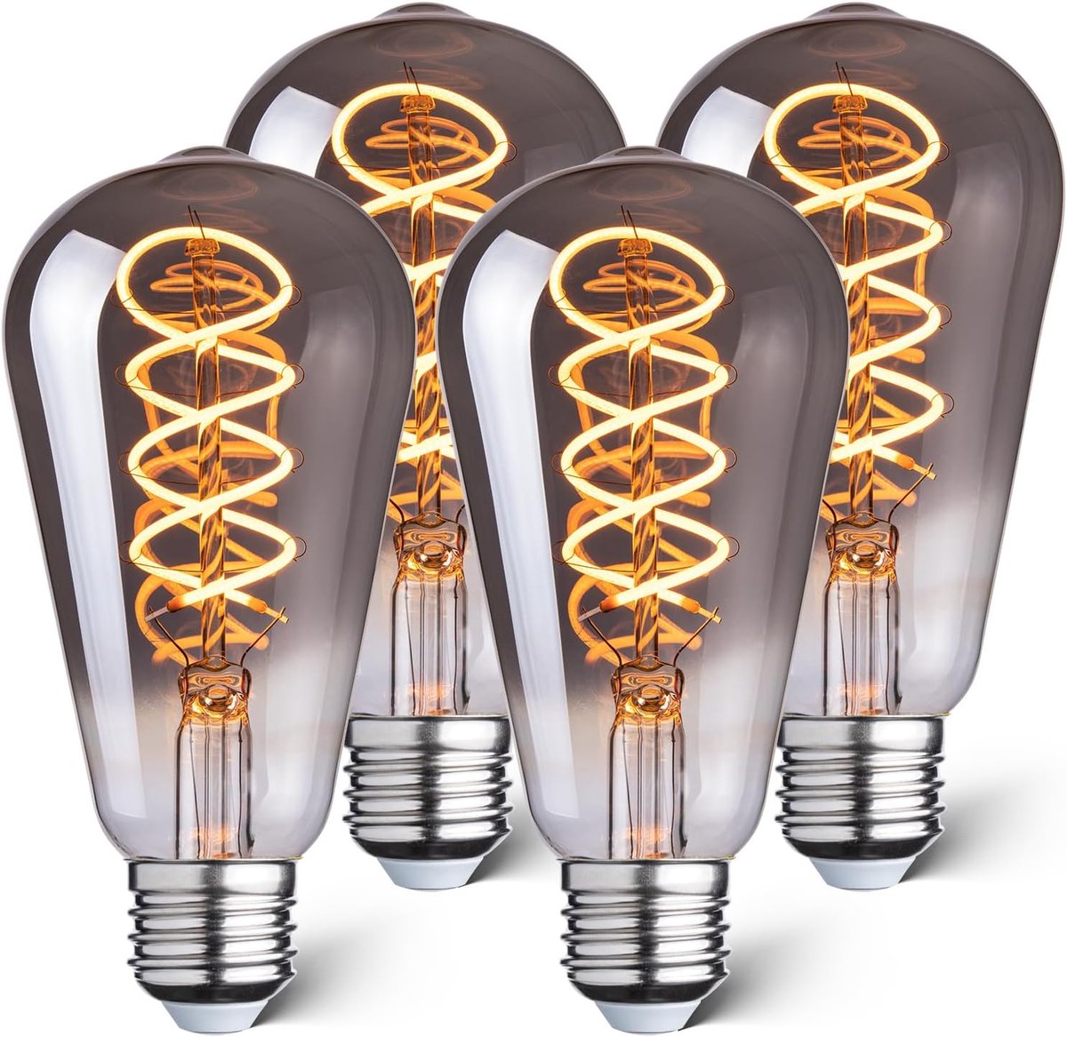 Decoratieve lamp E27, 1800K 4W vintage Edison lamp, ST64 amberkleurig glas, dimbaar, retro filamentontwerp, ideaal voor cafés, bars en decoratieve verlichting, verpakking van 4 (St64 Rookgrijs)