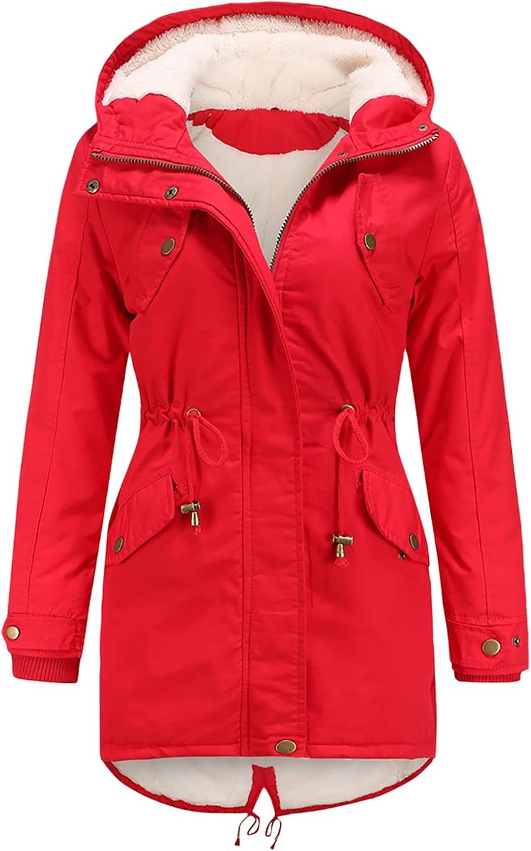 Fleece gevoerde parka met capuchon voor dames, winter, gewatteerd, winddicht, warme jas
