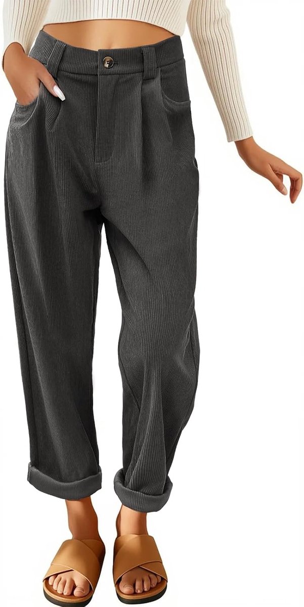 Broek Elastische Hoge Taille Corduroy Broek Casual Rechte Pijpen Broek Dames Elegante Losse Lounge Palazzo Broek met Zakken