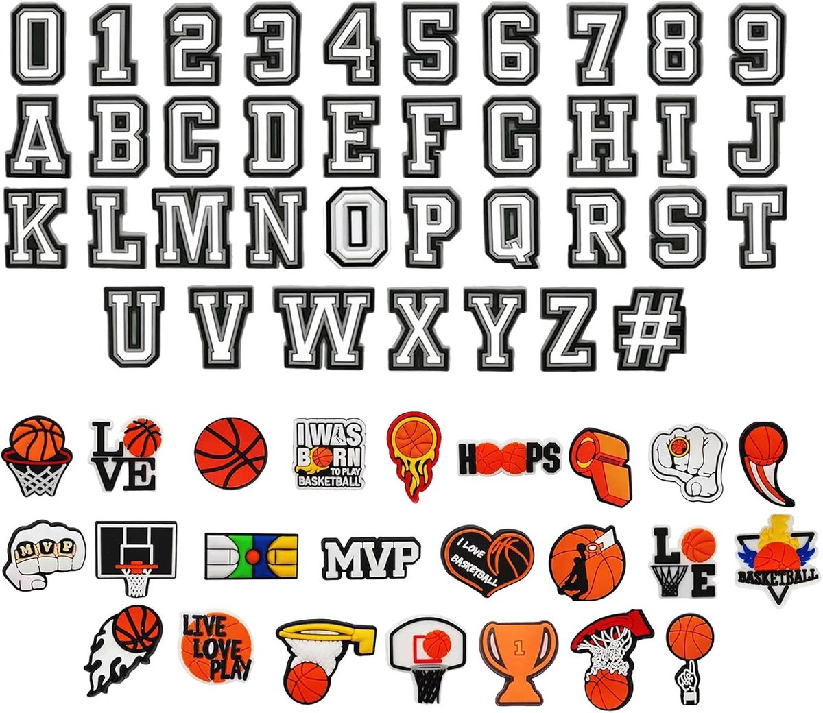 62 stuks pvc-krokodillenpennen, accessoires voor crocs, cijferdecoraties, letters, voor basketbalfans, accessoires voor schoendecoratie voor jongens, kinderen, jongeren en volwassenen