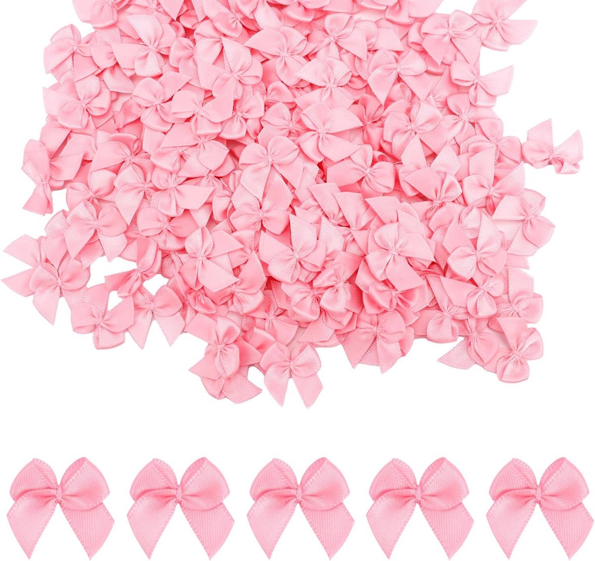 250st Mini Roze Strikken, 2,5cm Mini Satijnen Lint Strikken Kleine Stoffen Strik voor Knutselen DIY Cadeaudoos Decoraties Bruiloft Feest Babyshower Ornament Haarclips Wasknijpers Decoratie