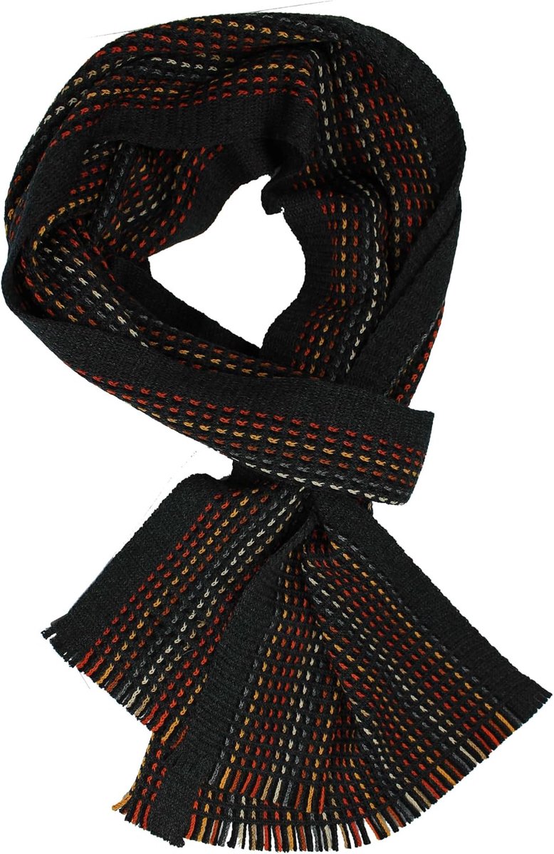 Gebreide sjaal heren sjaal dames sjaal unisex pure wol gestreept fijn gebreid met franjes meerkleurig
