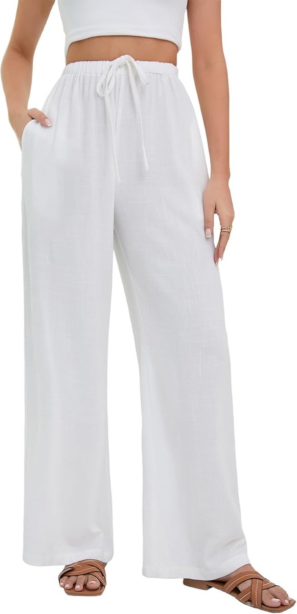 Broek voor dames Zomerse baggy broek met wijde pijpen Damesbroek met elastische taille Lichtgewicht broek voor dames met zakken Losse pasvorm