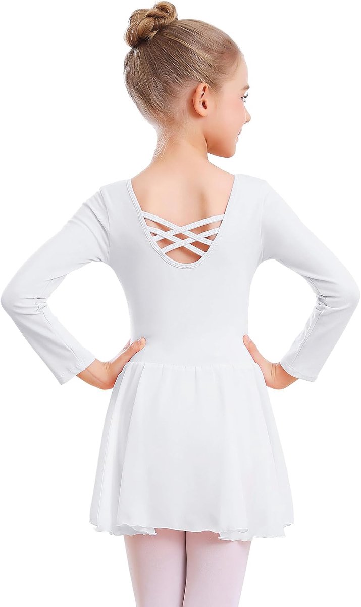Balletkleding voor meisjes, balletjurk, katoen, lange mouwen, balletpak, dansjurk, balletshirt met chiffon rok, tutu 2-11 jaar