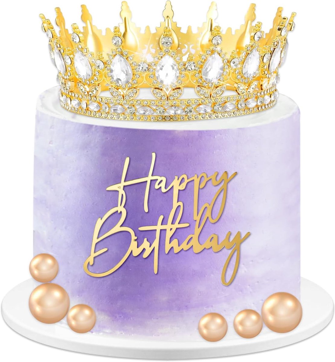 Kroon taartdecoratie ballen 8 stuks Happy Birthday taarttoppers kroon taartdecoratie voor verjaardag, jubileum, bruiloft