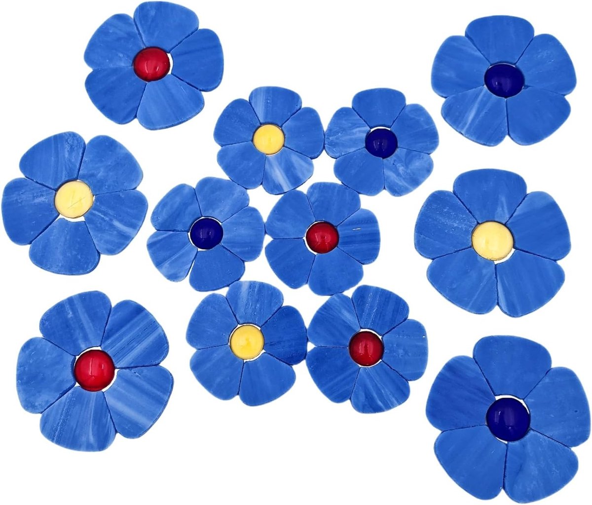 - 12 bloemen met bloemblaadjes en platte kralen voor DIY-ambachten, woondecoratie en tuinkunst (Koninklijk Blauw)