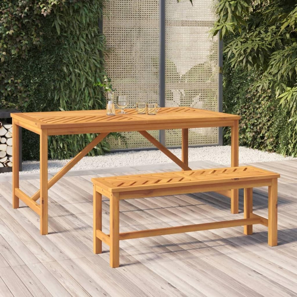 110 cm massief acaciahout stevige houten bank visgraatpatroon voor tuin terras balkon zithoek buitenmeubel duurzaam tot 110 kg per zitting