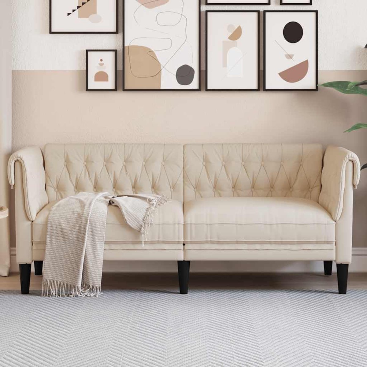 2-zits linnen stoffen bekleding bekleding woonkamer stoel met gevoerde zitting en stabiel frame voor gezellige ontspanning en elegante inrichting
