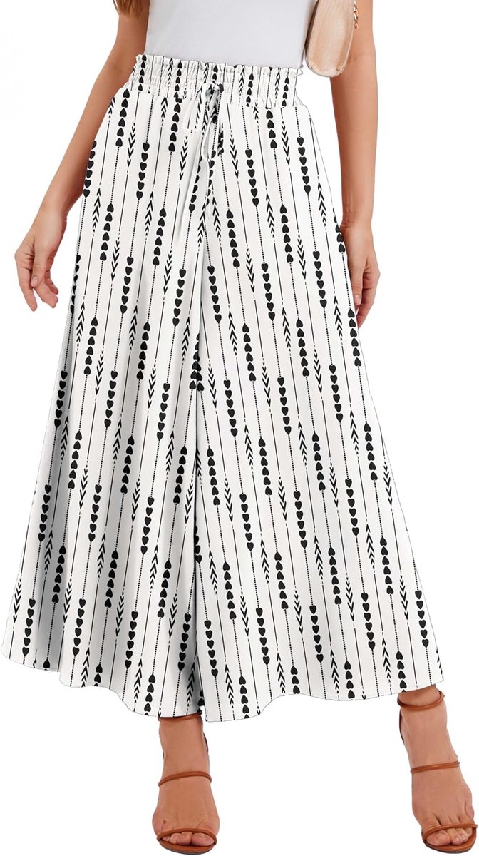 Pantalon voor Dames Zomer Elastische Hoge Taille met Trekkoord Luchtig Palazzo Broek Met 2 Zakken Voor Dagelijks Gebruik & Vrije Tijd