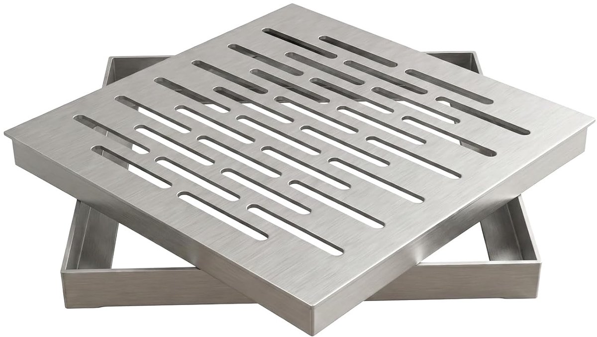 Drainagerooster, 150 x 150 x 20 mm, roestvrij en belastbaar, antislip oppervlak, veelzijdig voor buiten, wooncomplex, school, plekken