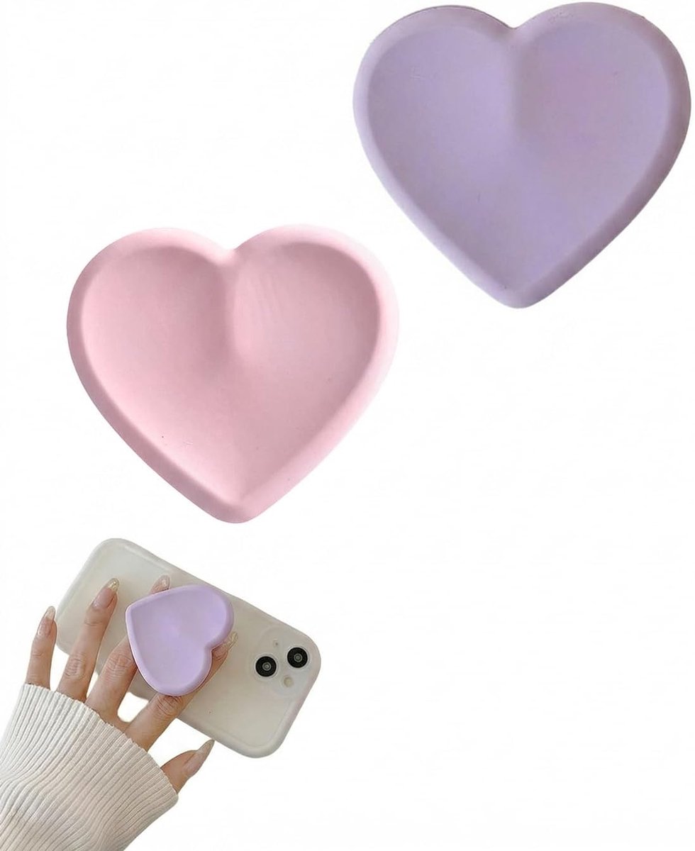 Telefoongreep, 2 stuks, roze en paars, zelfklevende houder voor smartphones en tablets, veilige antislip grip, standaard en bediening met één hand.