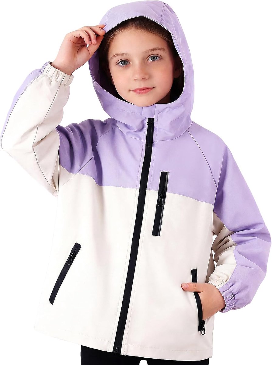 Waterdicht Winddicht Regenjas met Reflecterende Strepen en Capuchon Lichtgewicht Windbreaker Meisjes Functionele Bovenkleding School Kamperen voor Leeftijd 5-13