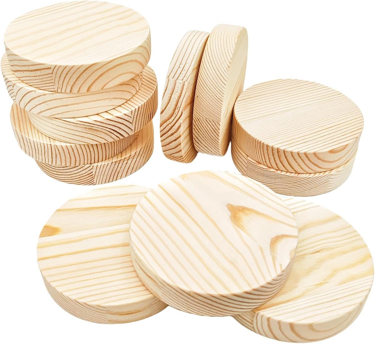 12 stuks grenen cirkel plaquette, 10 x 2 cm blanco onafgewerkte ronde houten cirkels platen voor ambachtelijke projecten, graveren, hout branden, schilderen