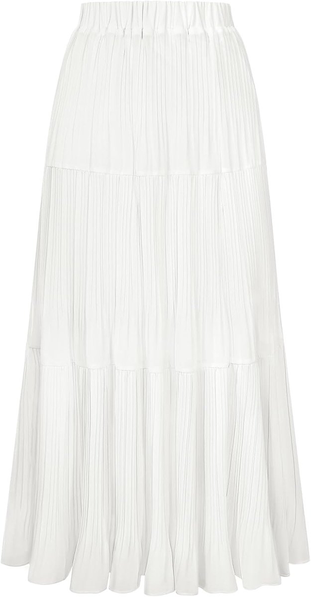 Kasin Maxirok voor dames, A-lijn, met ruches, elastische hoge taille, lichte chiffon, vloeiend, voor lente en zomer