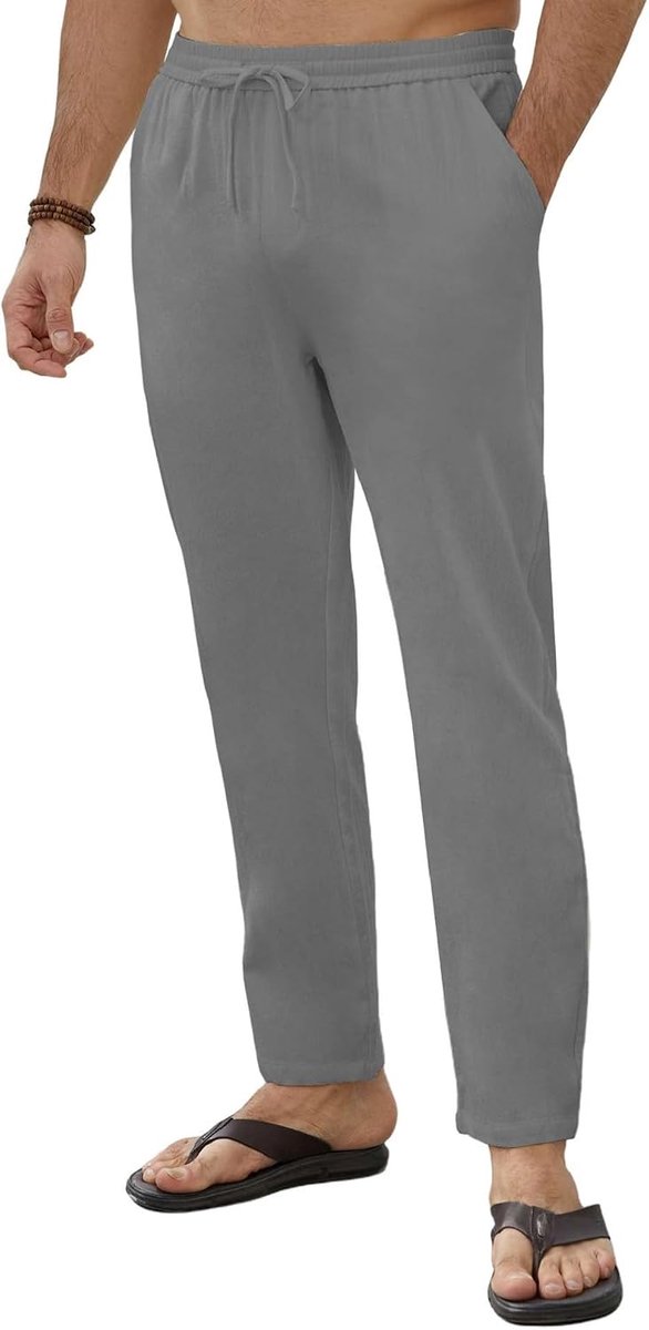 Linnen broek heren zomer wijde broek lange vrijetijdsbroek dunne zomerbroek lichte linnen broek slim fit met zakken trekkoord strandbroek heren katoenen broek relaxbroek linnen broek