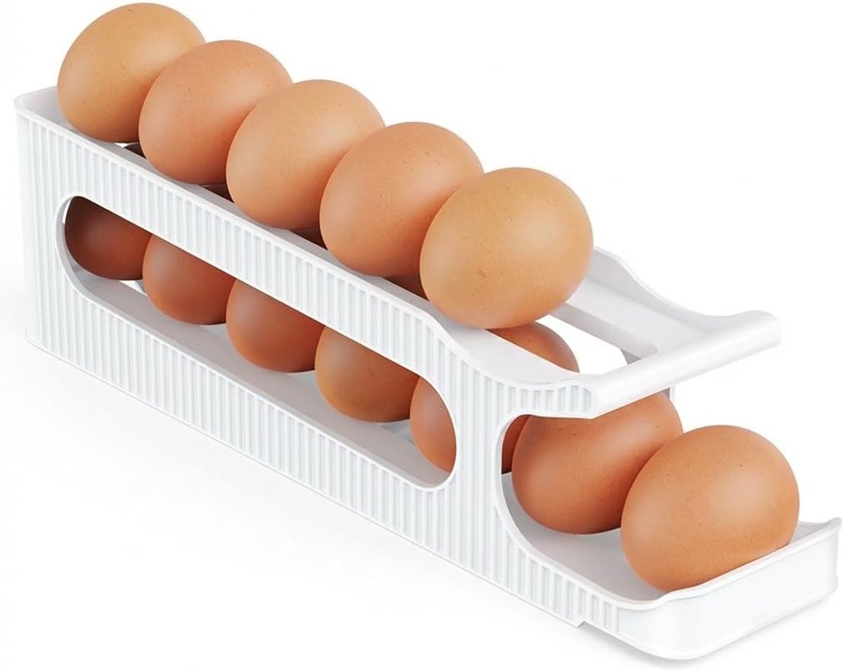 Eierhouder Opslag, 2 Laags Ruimtebesparende Automatische Rollende Eierdispenser Containertray Voor Koelkastorganisatie, Keuken - 1 Stuk, Egg Holder