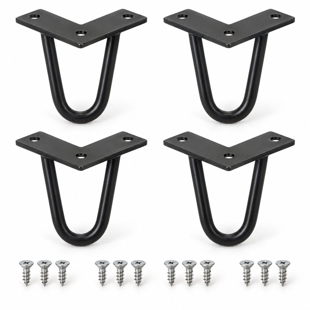 JustValue Hairpin Meubelpoten 5,1 cm - Set van 4 - Zwart Staal - Korte Kastpoten met Schroeven