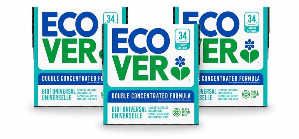 3 x Ecover - Waspods - Universeel - Geconcentreerde formule - 34 wasbeurten - Voordeelverpakking - 3 stuks