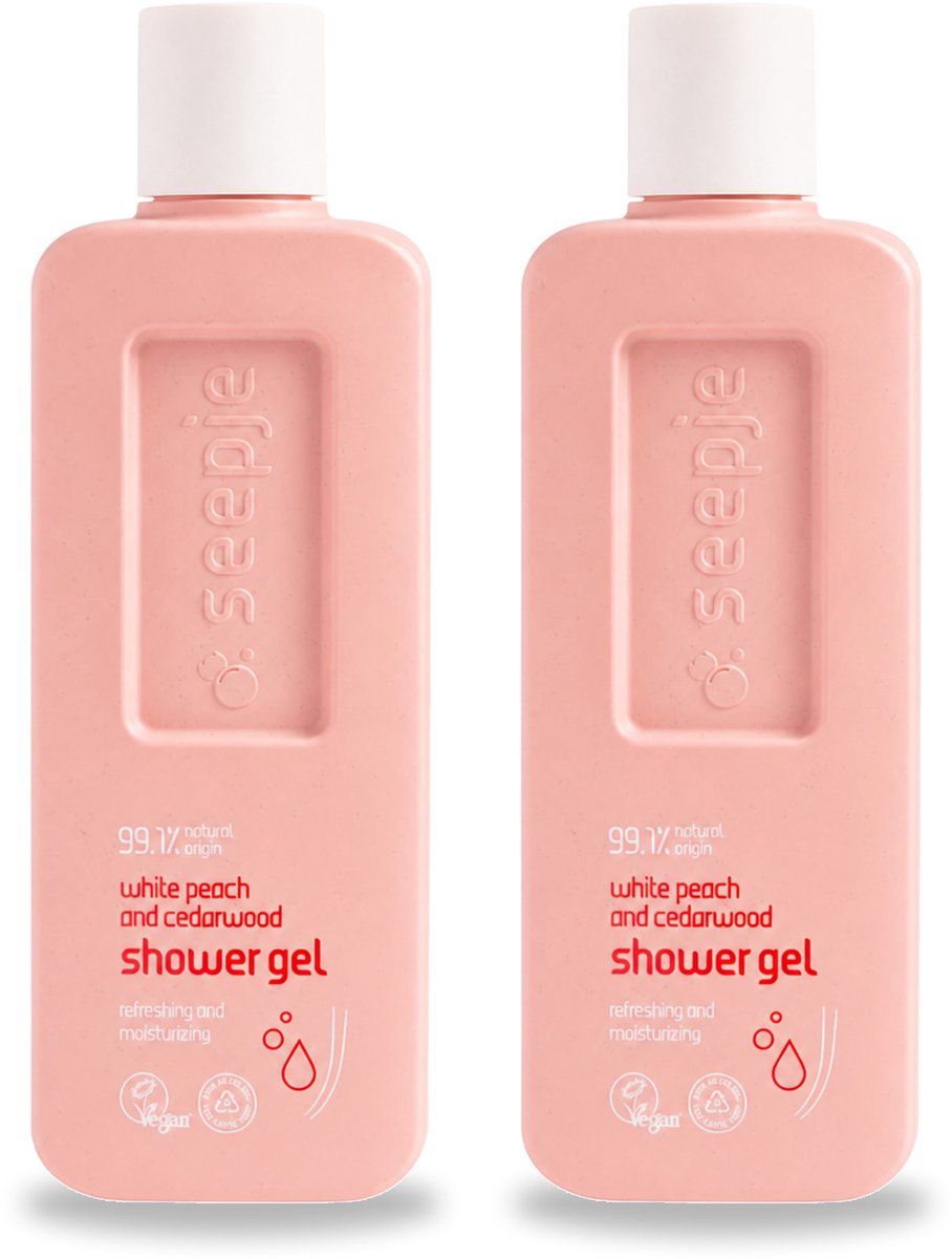 2 x Seepje - Douchegel - Natuurlijke Geur - Witte Perzik en Cederhout - 300 ml - Voordeelverpakking - 2 stuks