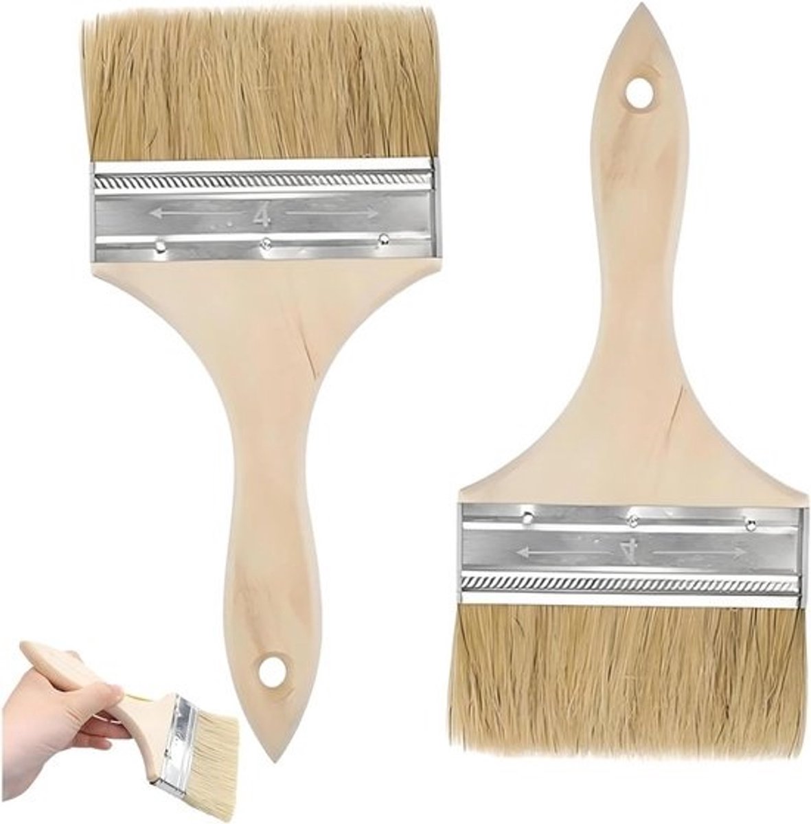 Set van 2 verfkwasten - Voor buiten - Platte lasurkwasten met houten handvat - Voor schilderen en coaten van hout