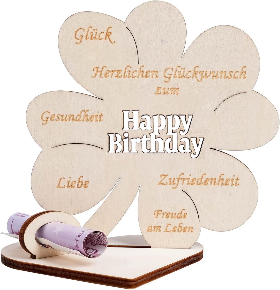 Verjaardag, geldcadeau, verjaardag met geluksklavertje design, Happy Birthday-belettering, geldcadeau, personaliseerbaar houten bord, gastenboek voor vrouwen en mannen